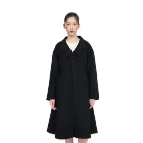 Women Notched Lapel Collar Coat - Black