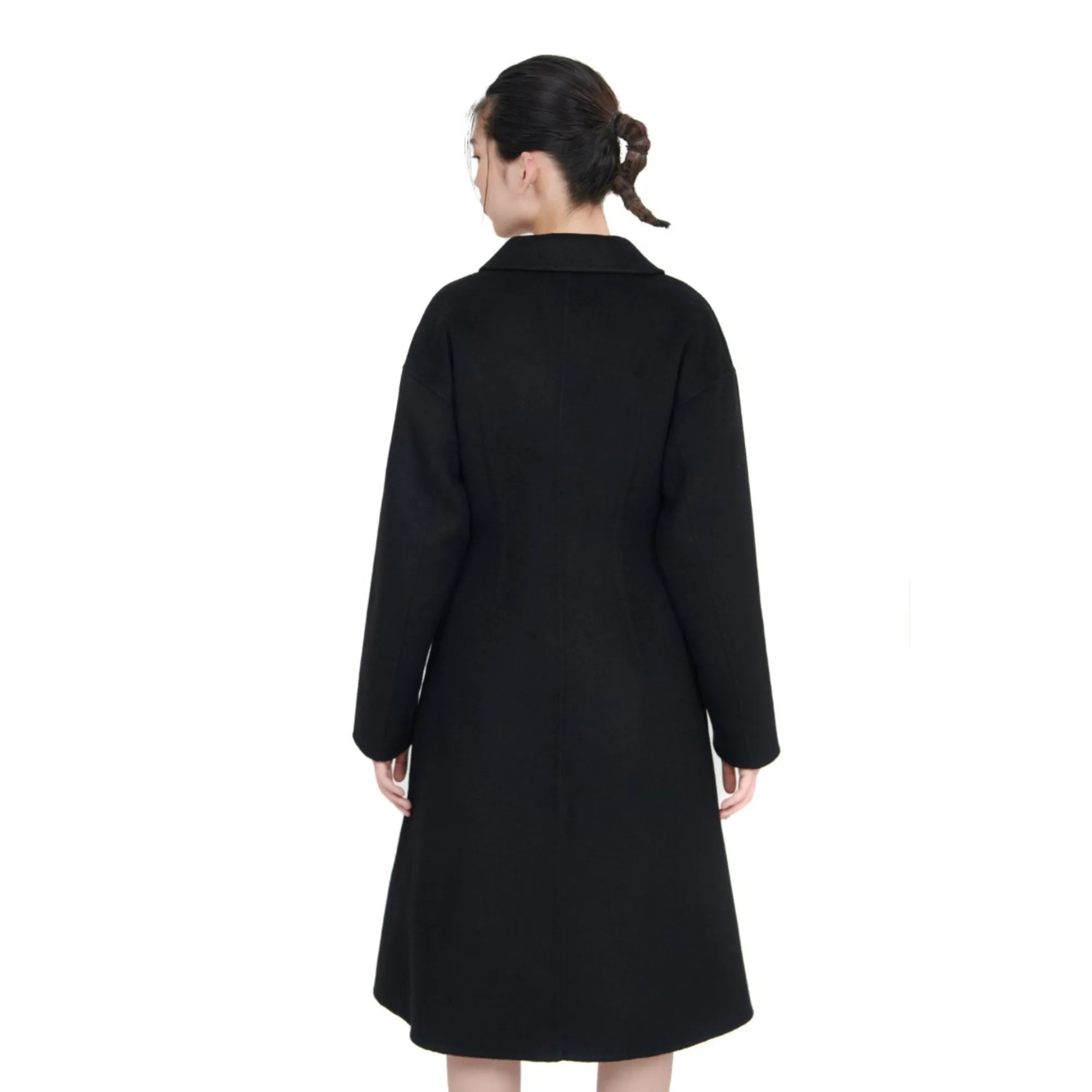 Women Notched Lapel Collar Coat - Black
