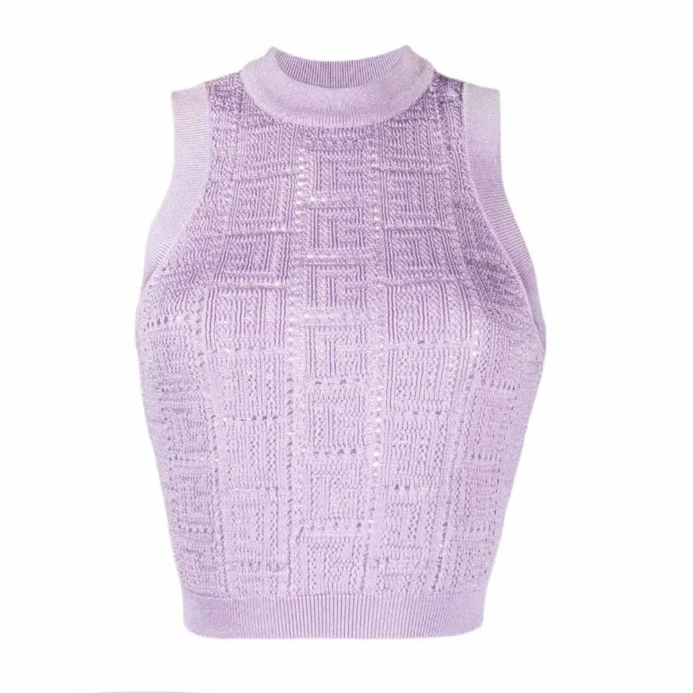 Women's Kniited Crop Top Sleeveless Cropped Sweater Vest