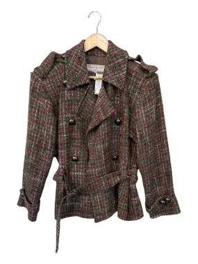 Yves Saint Laurent Size 38 Red & green Wool Tweed Belted Coat