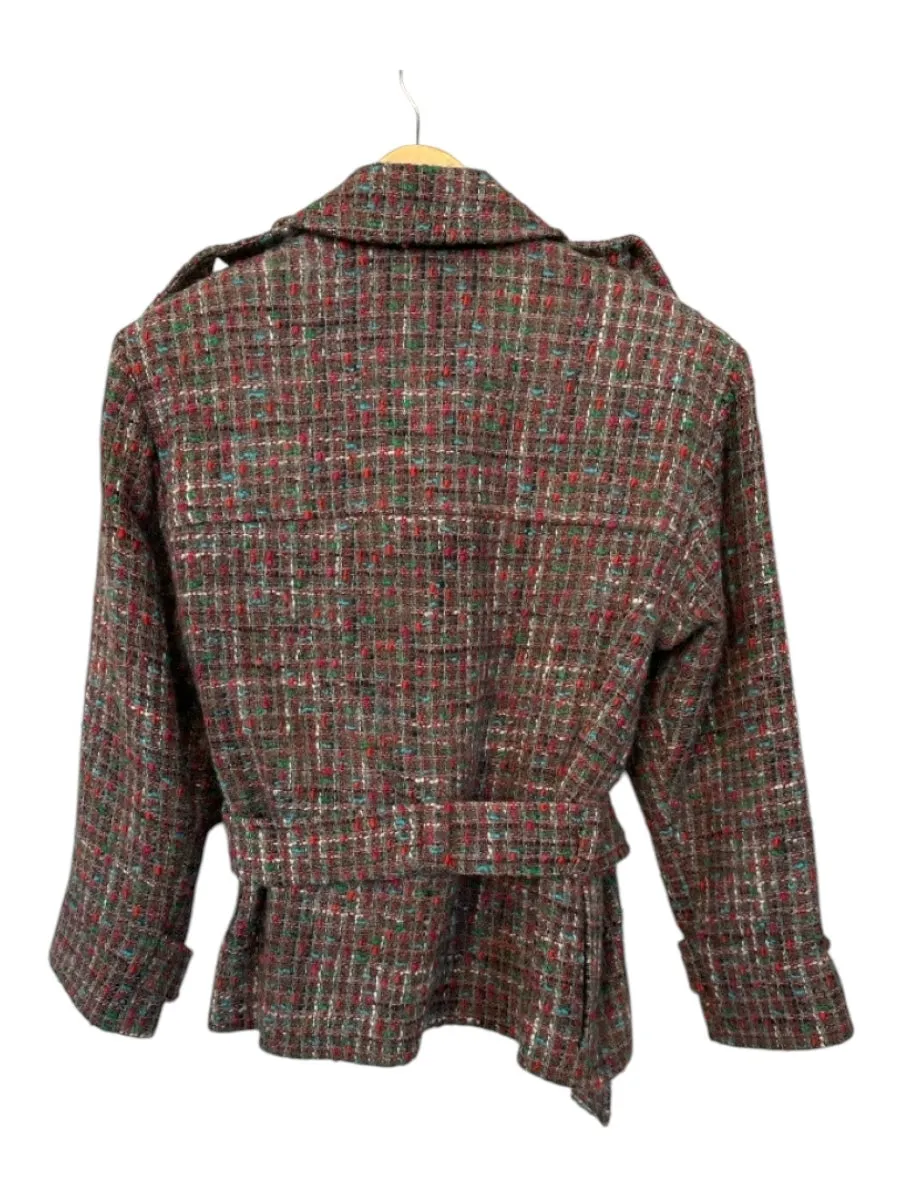 Yves Saint Laurent Size 38 Red & green Wool Tweed Belted Coat