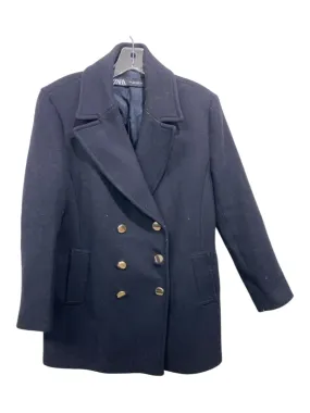 Zara Size S Navy Blue Wool & Polyester Double Breast Coat